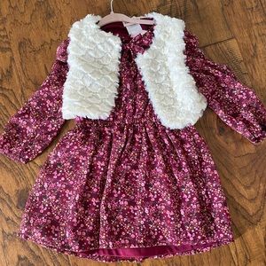 Little Lass Floral Dress with white fur vest